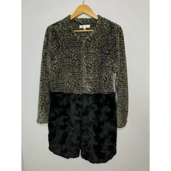 Fever colorblock Leopard Faux Fur Coat size M NWT - Picture 2 of 12